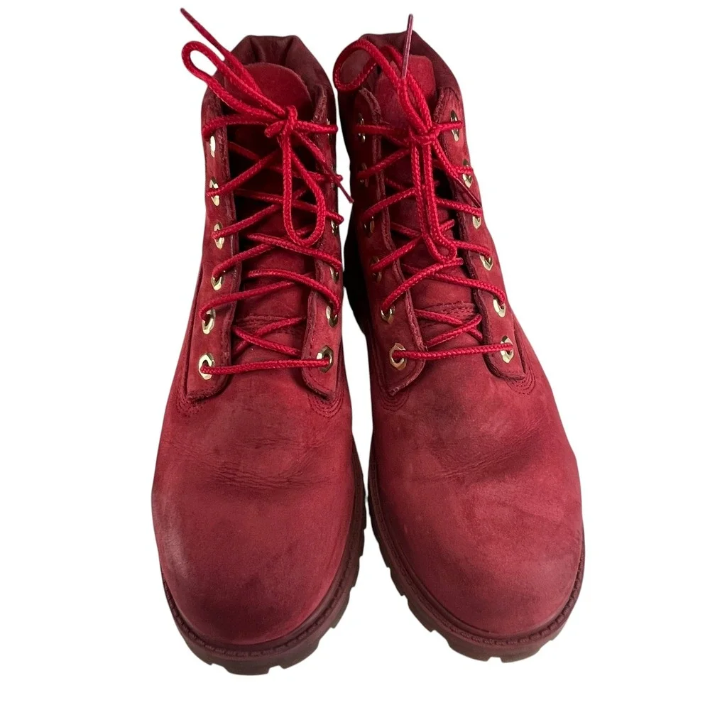 Timberland Boys 6 Inch Premium Waterproof Red‎ Nubuck Boots A1KRD Size 5